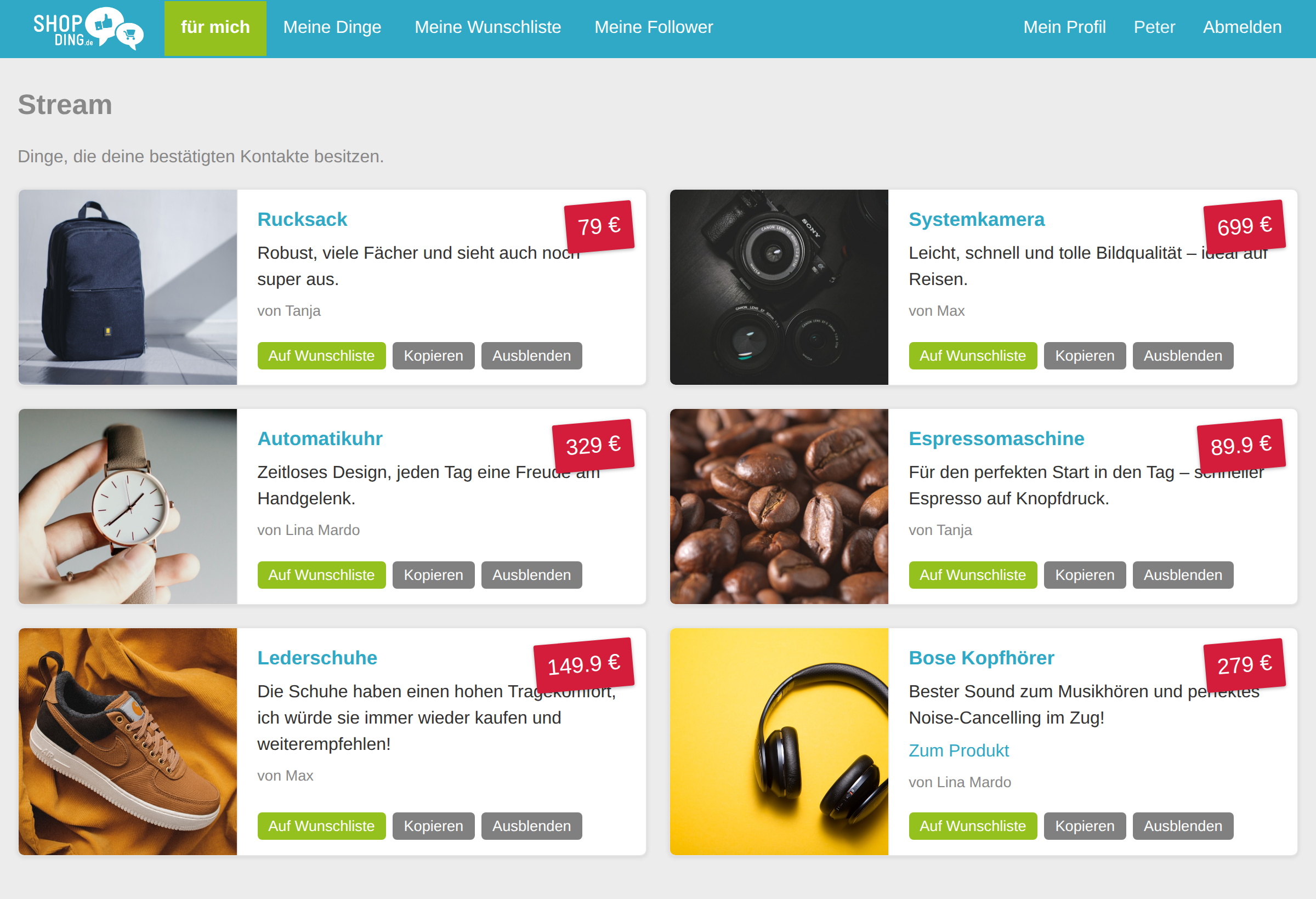 Shopding App – Stream mit Empfehlungen von Freunden